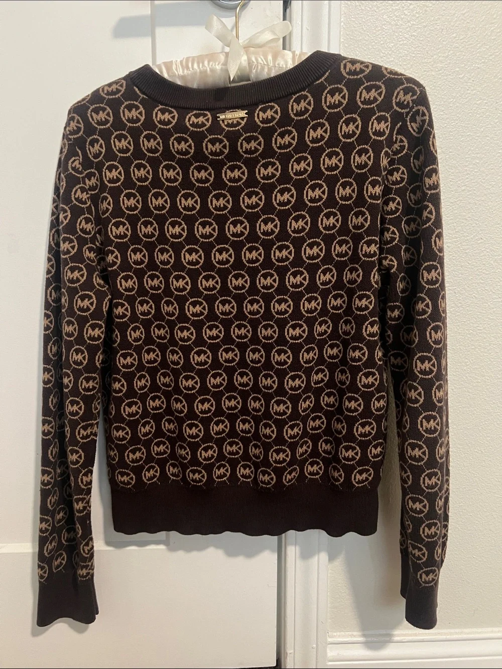 Michael Kors Brown and Tan Logo-Print Crewneck Sweater